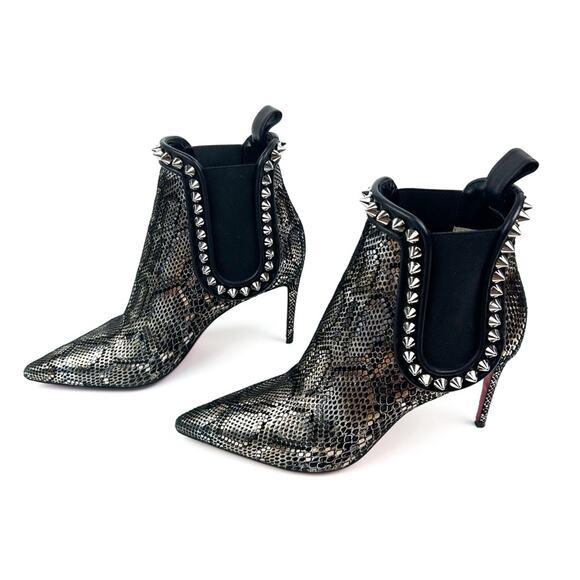 Christian Louboutin Boot Capaboot 85 Suede Rockstud Metallic Snakeskin Ankle